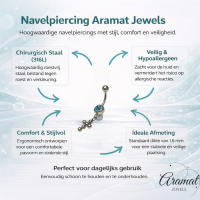 Lichtblauwe Zirkonia Navelpiercing met Kruisje - Unisex