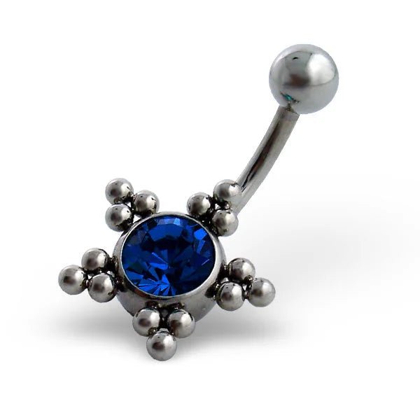 Donkerblauwe Zirkonia Navelpiercing met Ster - Unisex
