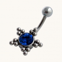 Donkerblauwe Zirkonia Navelpiercing met Ster - Unisex