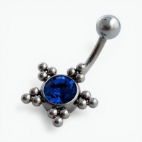 Donkerblauwe Zirkonia Navelpiercing met Ster - Unisex