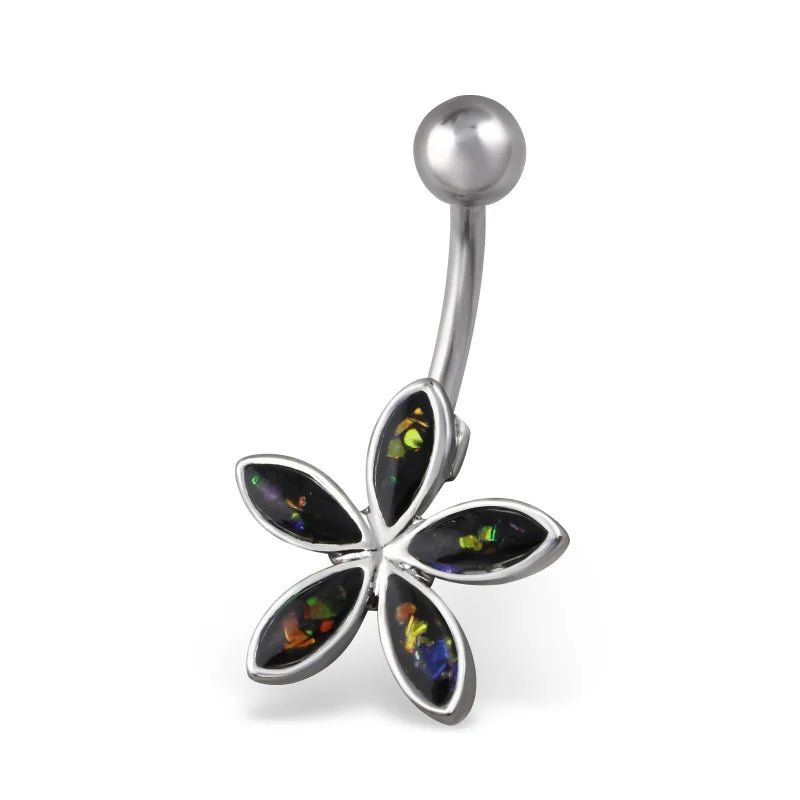 Zwarte Opalen Bloem Navelpiercing Zilverkleurig - Unisex