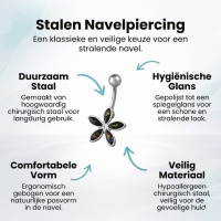 Zwarte Opalen Bloem Navelpiercing Zilverkleurig - Unisex