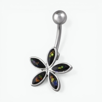 Zwarte Opalen Bloem Navelpiercing Zilverkleurig - Unisex