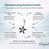 Zwarte Opalen Bloem Navelpiercing Zilverkleurig - Unisex