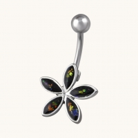 Zwarte Opalen Bloem Navelpiercing Zilverkleurig - Unisex