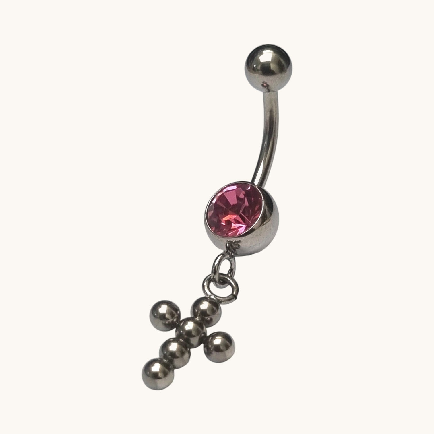 Roze Zirkonia Stalen Navelpiercing met Kruisje - Unisex