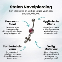 Roze Zirkonia Stalen Navelpiercing met Kruisje - Unisex