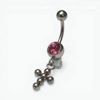 Roze Zirkonia Stalen Navelpiercing met Kruisje - Unisex