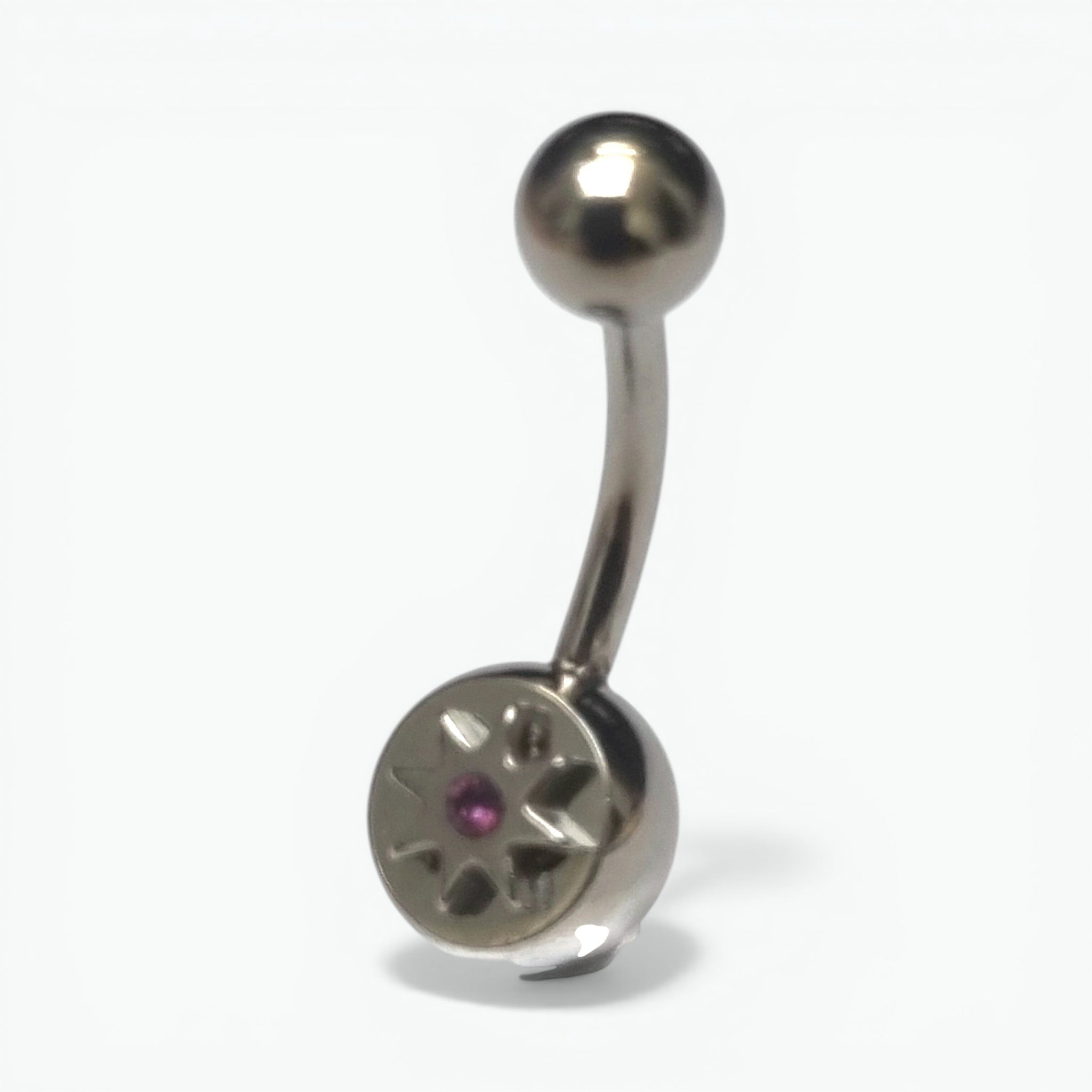 Stalen Navelpiercing met Paarse Zirkonia Ster - Unisex