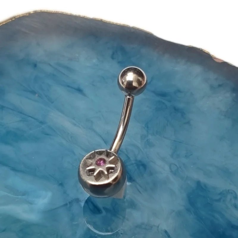 Stalen Navelpiercing met Paarse Zirkonia Ster - Unisex
