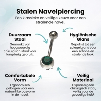 Groene Zirkonia Navelpiercing RVS - Unisex