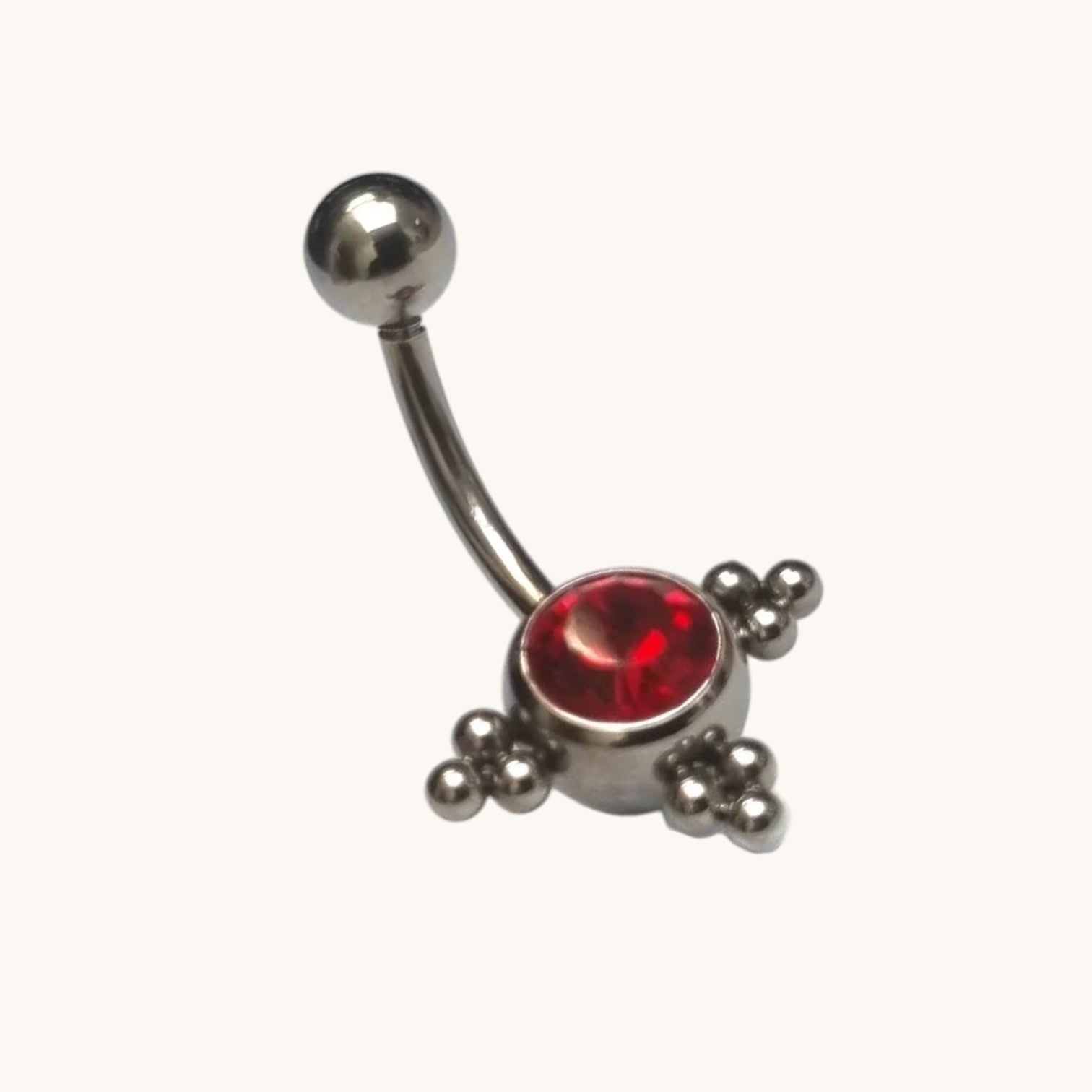 Rode Zirkonia Stalen Navelpiercing met Zilverkleurige Dots - Unisex