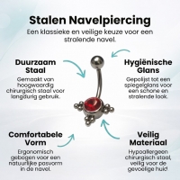 Rode Zirkonia Stalen Navelpiercing met Zilverkleurige Dots - Unisex