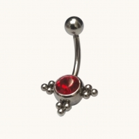 Rode Zirkonia Stalen Navelpiercing met Zilverkleurige Dots - Unisex