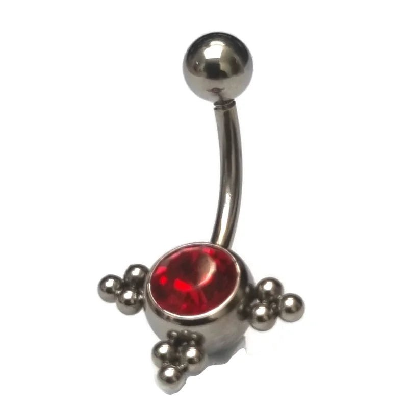 Rode Zirkonia Stalen Navelpiercing met Zilverkleurige Dots - Unisex