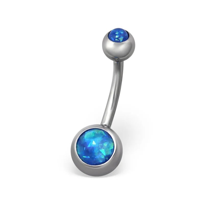 Stalen navelpiercing opaal blauw - Unisex