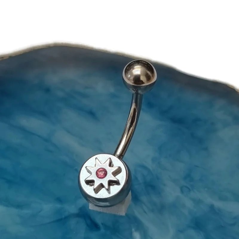 Roze Ster Zirkonia Stalen Navelpiercing - Unisex
