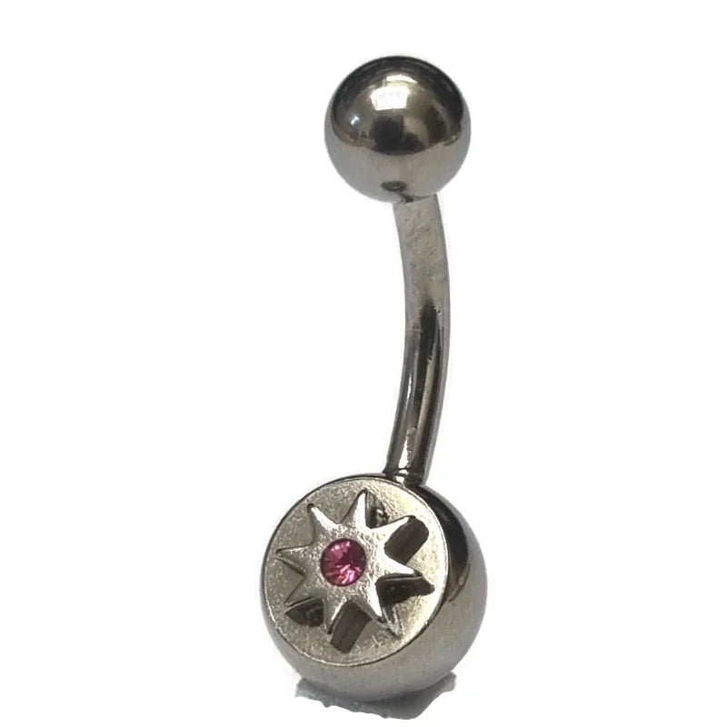 Roze Ster Zirkonia Stalen Navelpiercing - Unisex
