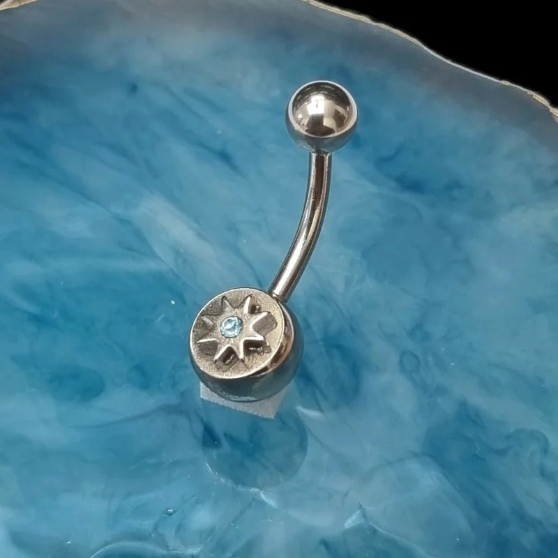 Ster Stalen Navelpiercing met Blauwe Zirkonia - Unisex