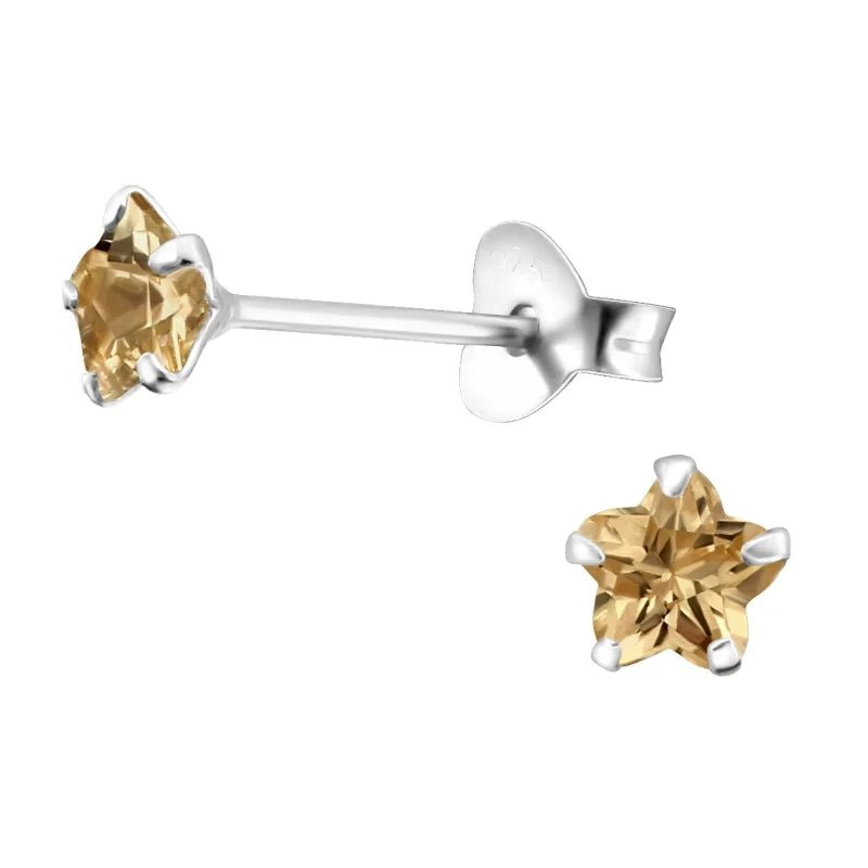 925 Zilveren Bloem Oorbellen met Zirkonia  - Bloemetjes Oorstekers - 4mm / Geel -