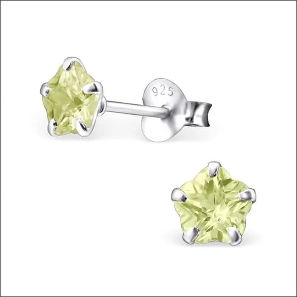 925 Zilveren Bloem Oorbellen met Zirkonia  - Bloemetjes Oorstekers - 5mm / Licht Groen -