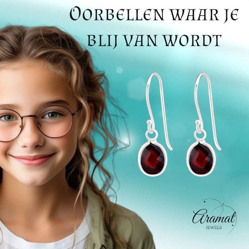 Zilveren Kinder Oorhangers - Rode Ovale Zirkonia -