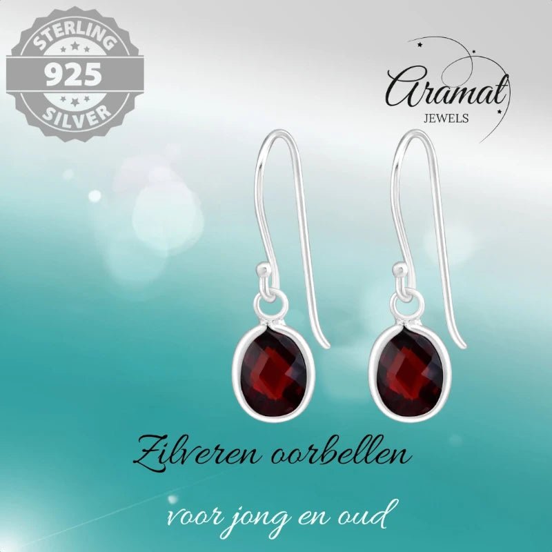 Zilveren Kinder Oorhangers - Rode Ovale Zirkonia -