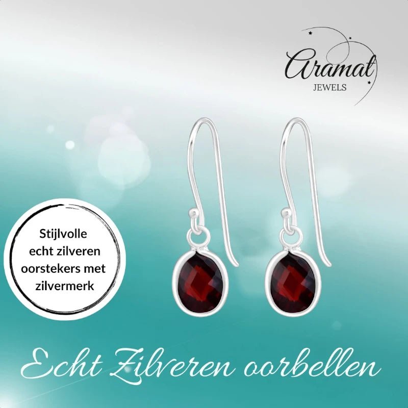 Zilveren Kinder Oorhangers - Rode Ovale Zirkonia -
