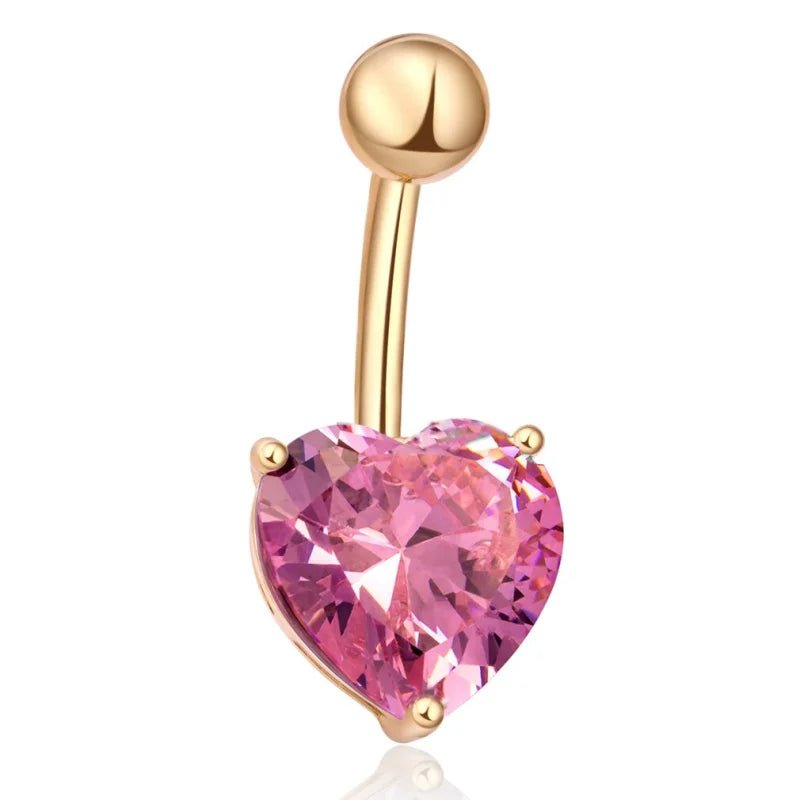 Roze Hart Navelpiercing met Zirkonia - Unisex