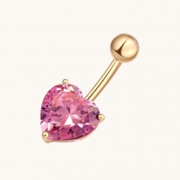 Roze Hart Navelpiercing met Zirkonia - Unisex