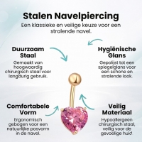 Roze Hart Navelpiercing met Zirkonia - Unisex