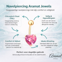 Roze Hart Navelpiercing met Zirkonia - Unisex
