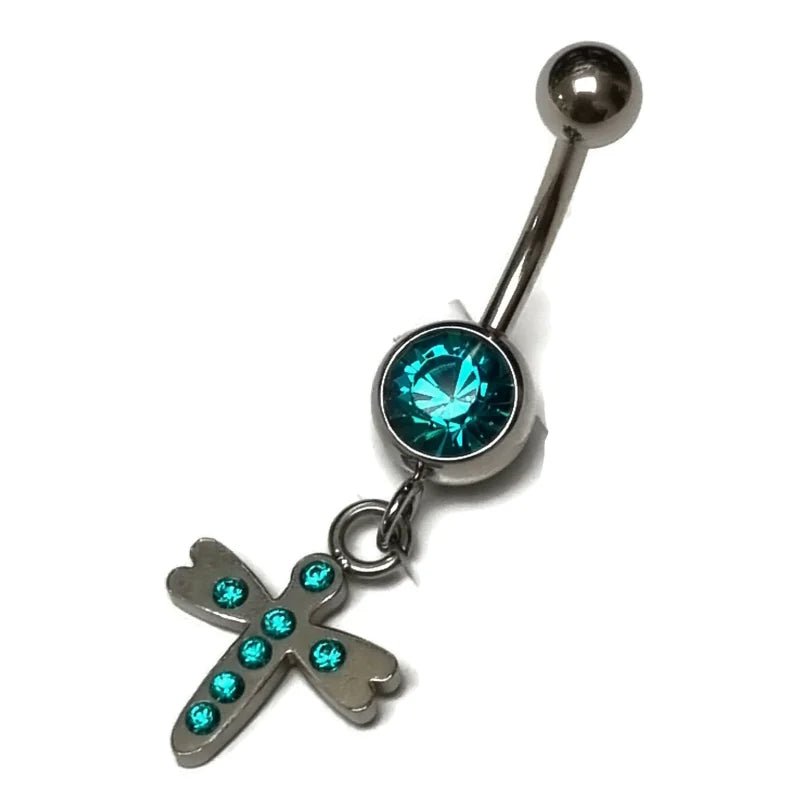 Stalen Navelpiercing Kruisje met Zirkonia - Unisex