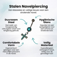 Stalen Navelpiercing Kruisje met Zirkonia - Unisex