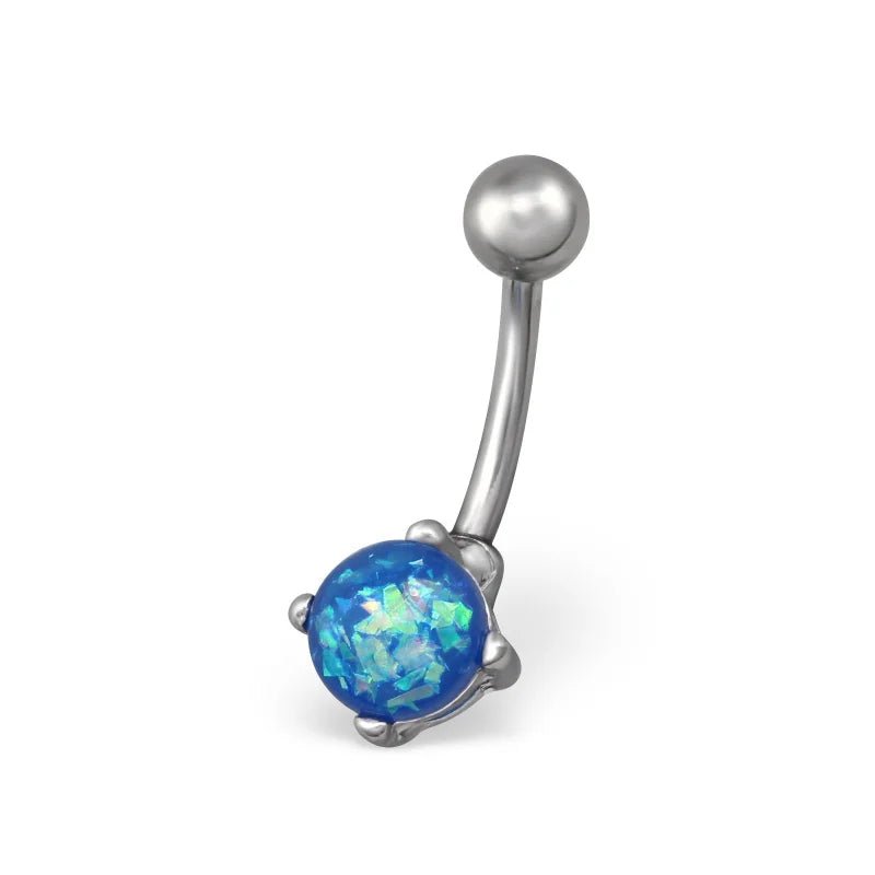 Zilverkleurige Blauwe Opaal Navelpiercing - Unisex