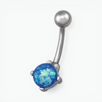 Zilverkleurige Blauwe Opaal Navelpiercing - Unisex