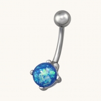 Zilverkleurige Blauwe Opaal Navelpiercing - Unisex