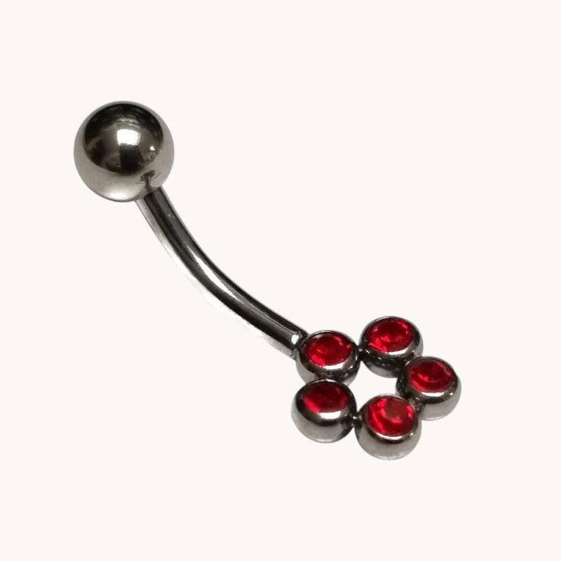 Stalen Navelpiercing met Rode Zirkonia Dots - Unisex