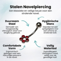 Stalen Navelpiercing met Rode Zirkonia Dots - Unisex