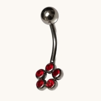 Stalen Navelpiercing met Rode Zirkonia Dots - Unisex