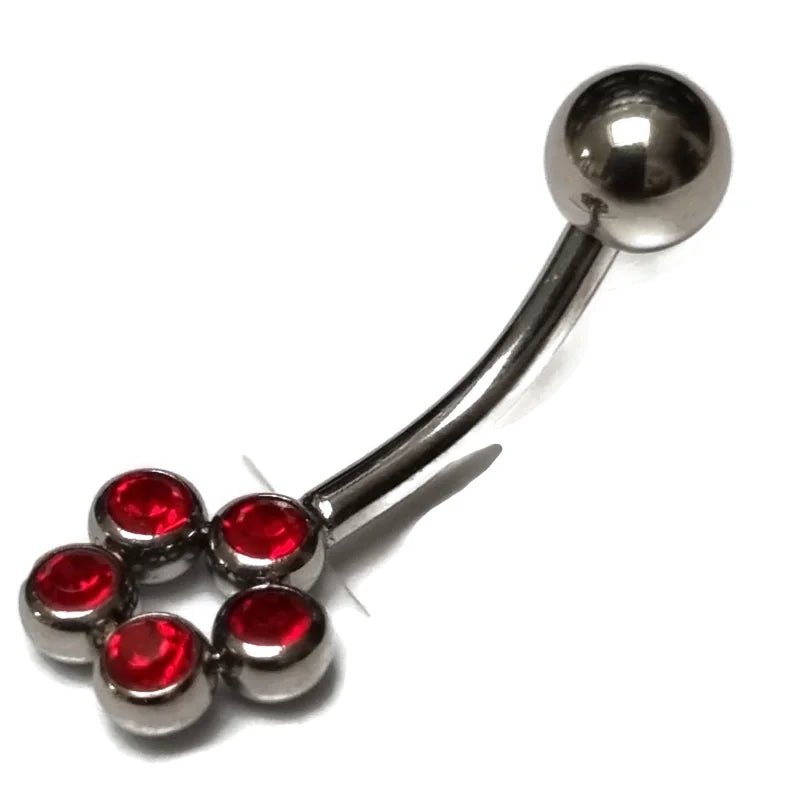 Stalen Navelpiercing met Rode Zirkonia Dots - Unisex