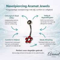 Stalen Navelpiercing met Rode Zirkonia Dots - Unisex