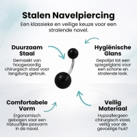 Zwarte Acryl Stalen Navelpiercing met Staal - Unisex