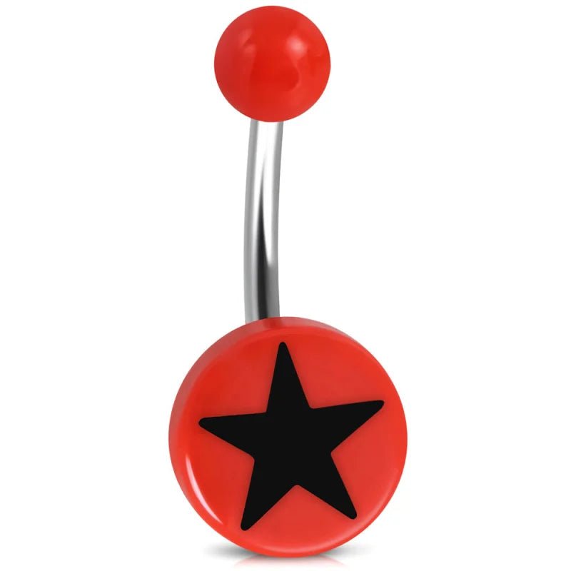Rode Stalen Navelpiercing met Ster - 25mm - Heren