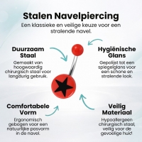 Rode Stalen Navelpiercing met Ster - 25mm - Heren