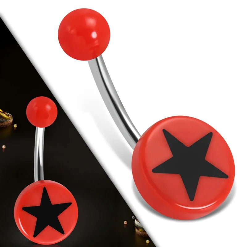 Rode Stalen Navelpiercing met Ster - 25mm - Heren
