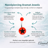 Rode Stalen Navelpiercing met Ster - 25mm - Heren