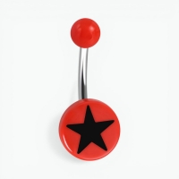 Rode Stalen Navelpiercing met Ster - 25mm - Heren