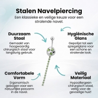 Groene Strass Navelpiercing zilverkleur - Unisex