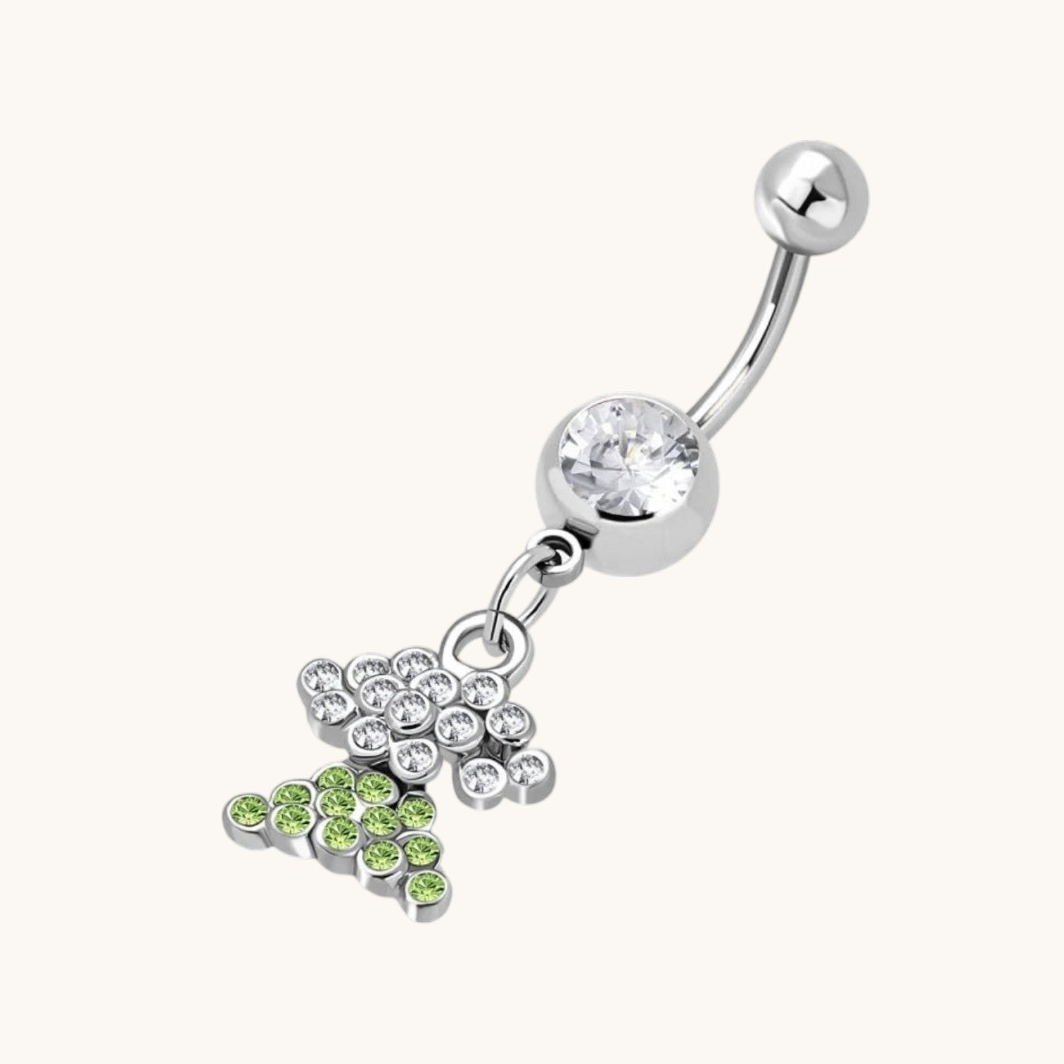 Prachtige Groene Zirkonia Stalen Navelpiercing - Unisex
